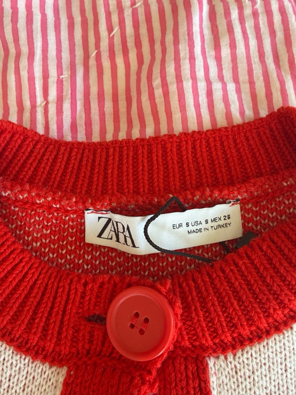 Zara Red and White Striped Button-Front Cardigan - Picture 3 of 4
